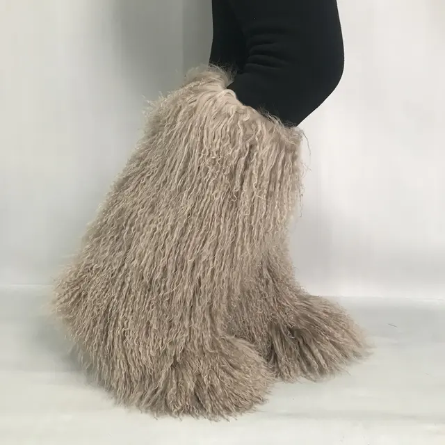 Lamb Mongolian Calf  Fur Winter Flat Boots