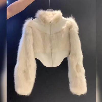 Crop High Low Faux Fur Jacket