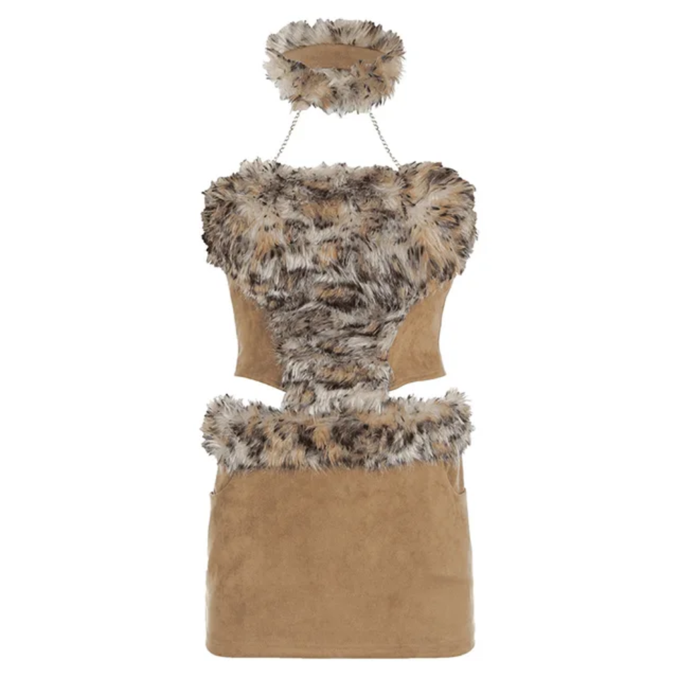 Tube Two Piece Faux Fur Mini Skirt Set 2