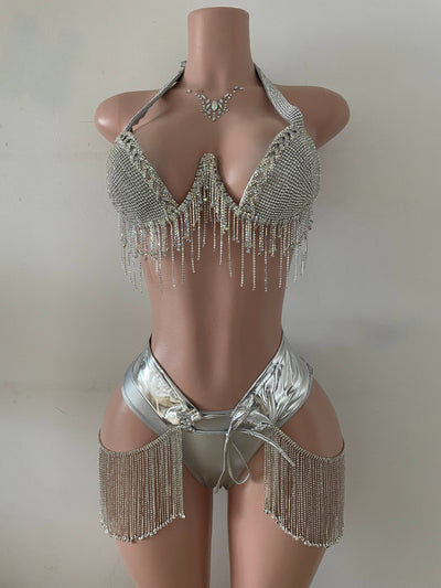 Fringe Metallic Bikini Set