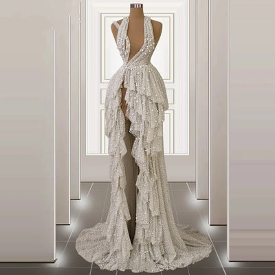 Luxury Pearl Crystal Maxi Dress