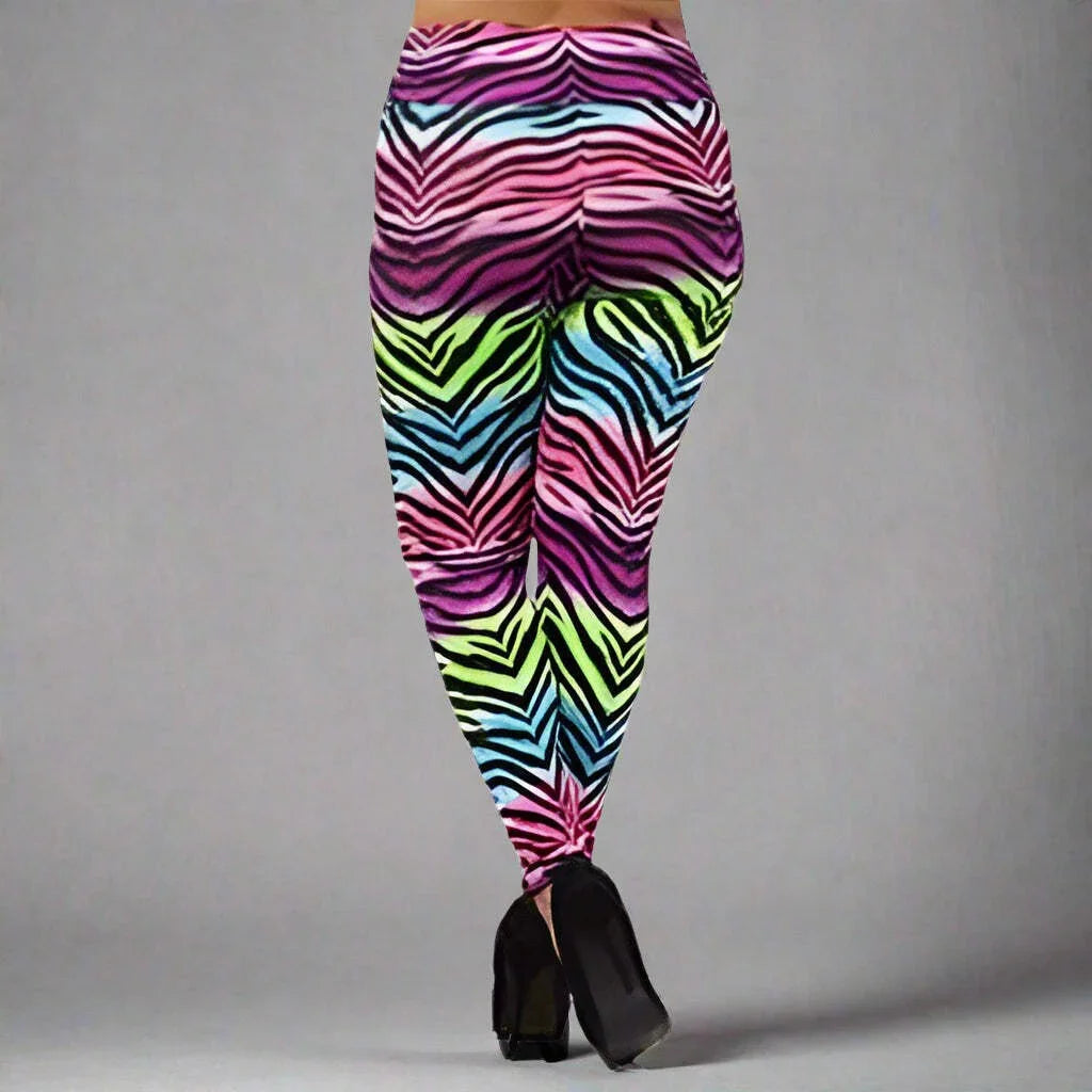 Zebra Print Neon Color Leggings- Prima Dons and Donnas