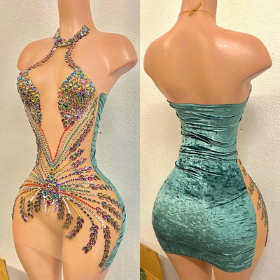 Multi Color Crystal Midi Dress
