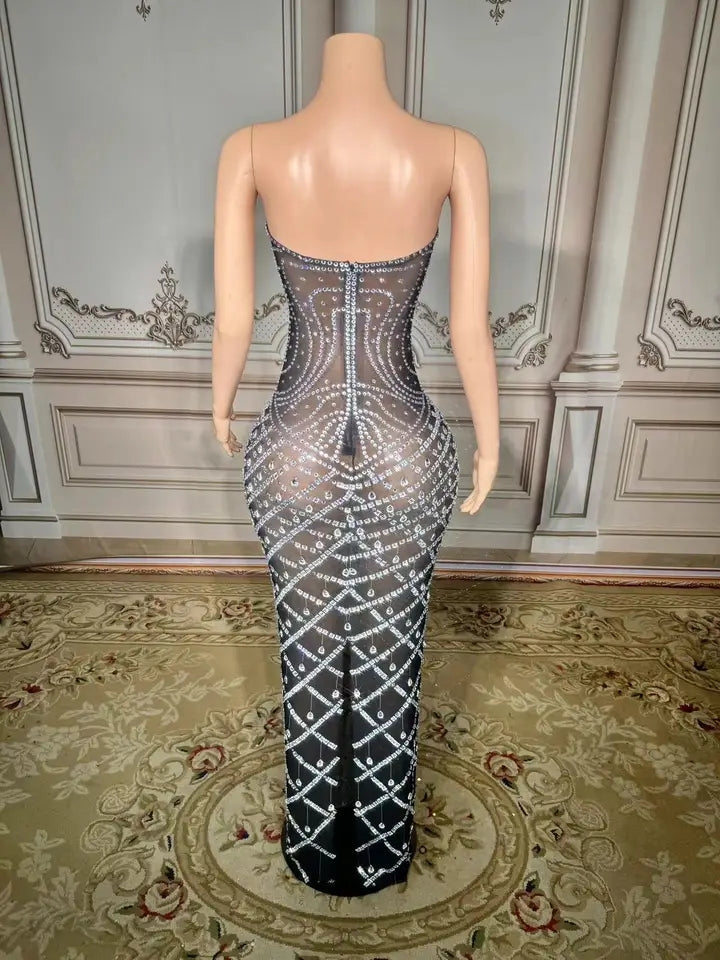 Rhinestone Sheer Maxi Dress