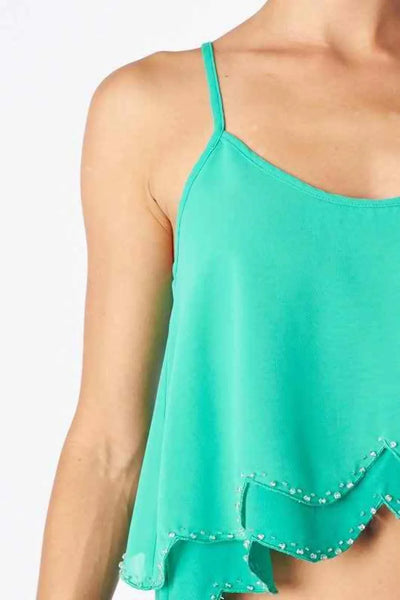 Green Embellished Bottom Loose Top- Prima Dons and Donnas