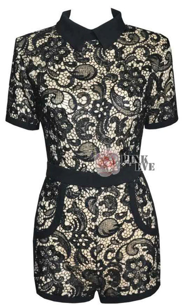 Short Sleeve Kiska Lace Shorts Romper- Prima Dons and Donnas