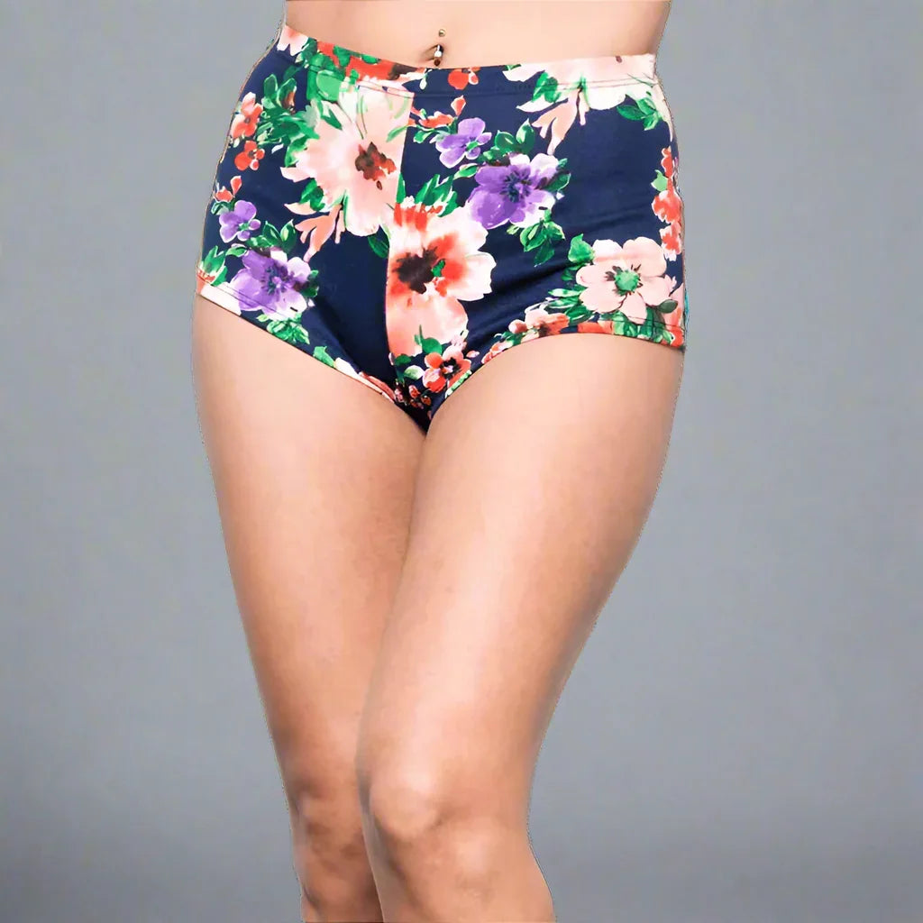 Floral Boy Shorts - Lightweight Breathable Fabric, Elastic Waistband Casual Summer Shorts