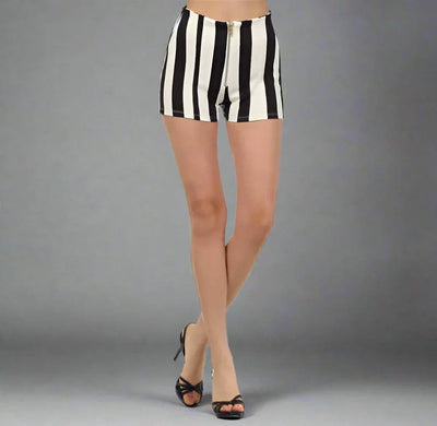 Striped high waist shorts with zipper front. Scuba print- Prima Dons and Donnas