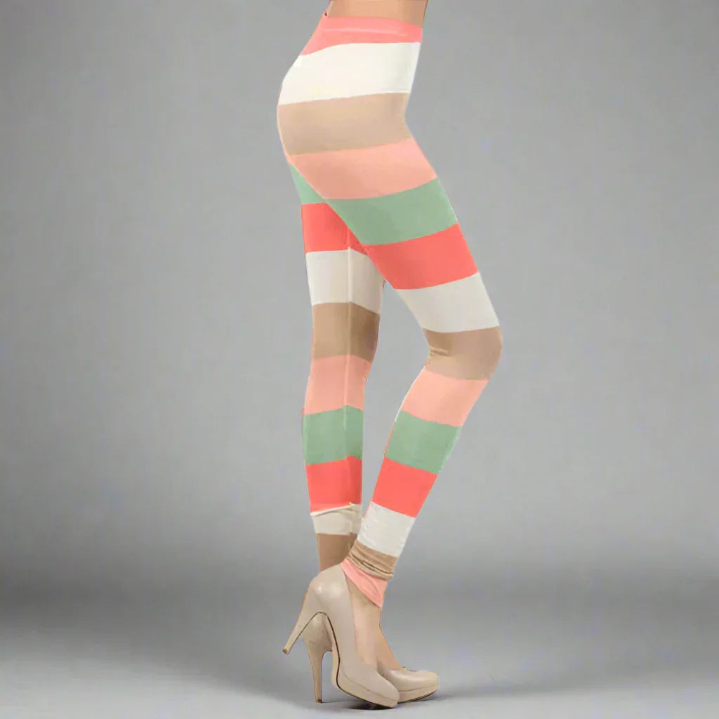 High waist stripe color block leggings
