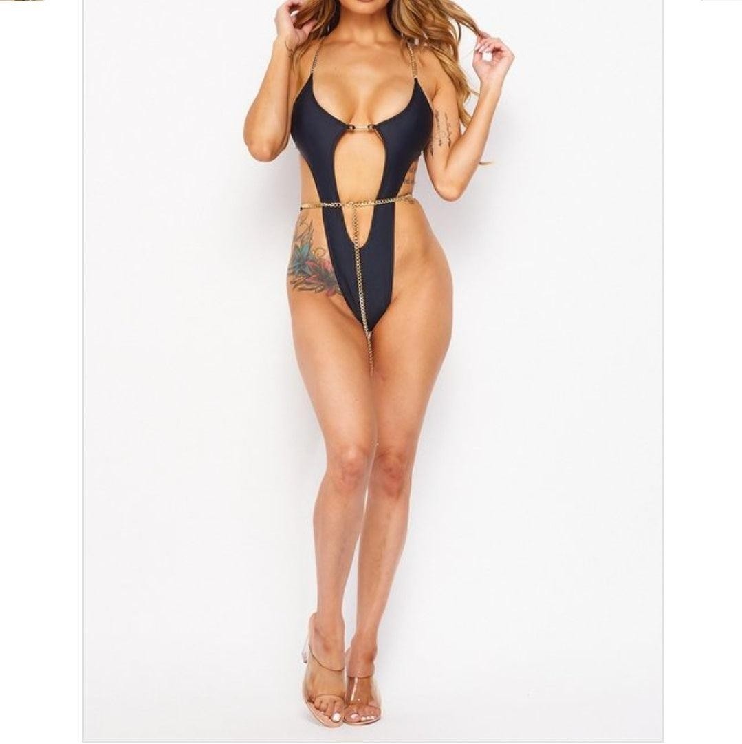 Chains Monokini Swimsuit - Flattering One Piece Nylon Spandex Beachwear