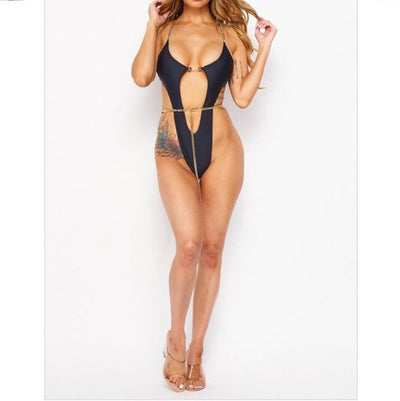 Chains Monokini Swimsuit - Flattering One Piece Nylon Spandex Beachwear
