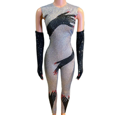 Hands Crystals Jumpsuit(Discounted & Ready to Ship)