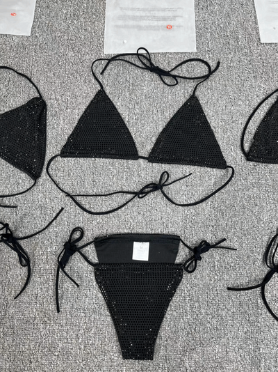 Black Rhinestone Bikini Set