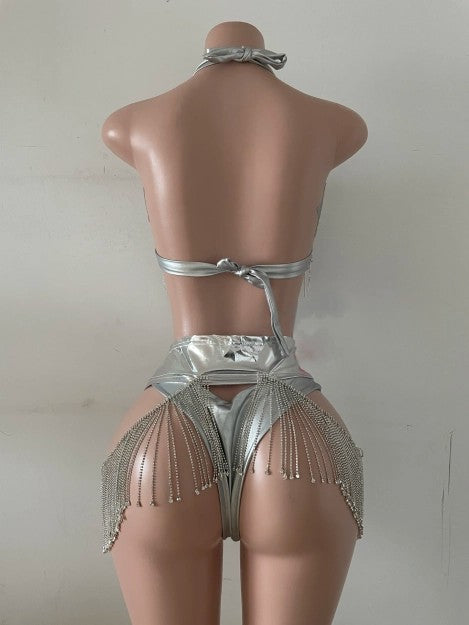 Fringe Metallic Bikini Set