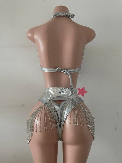 Fringe Metallic Bikini Set