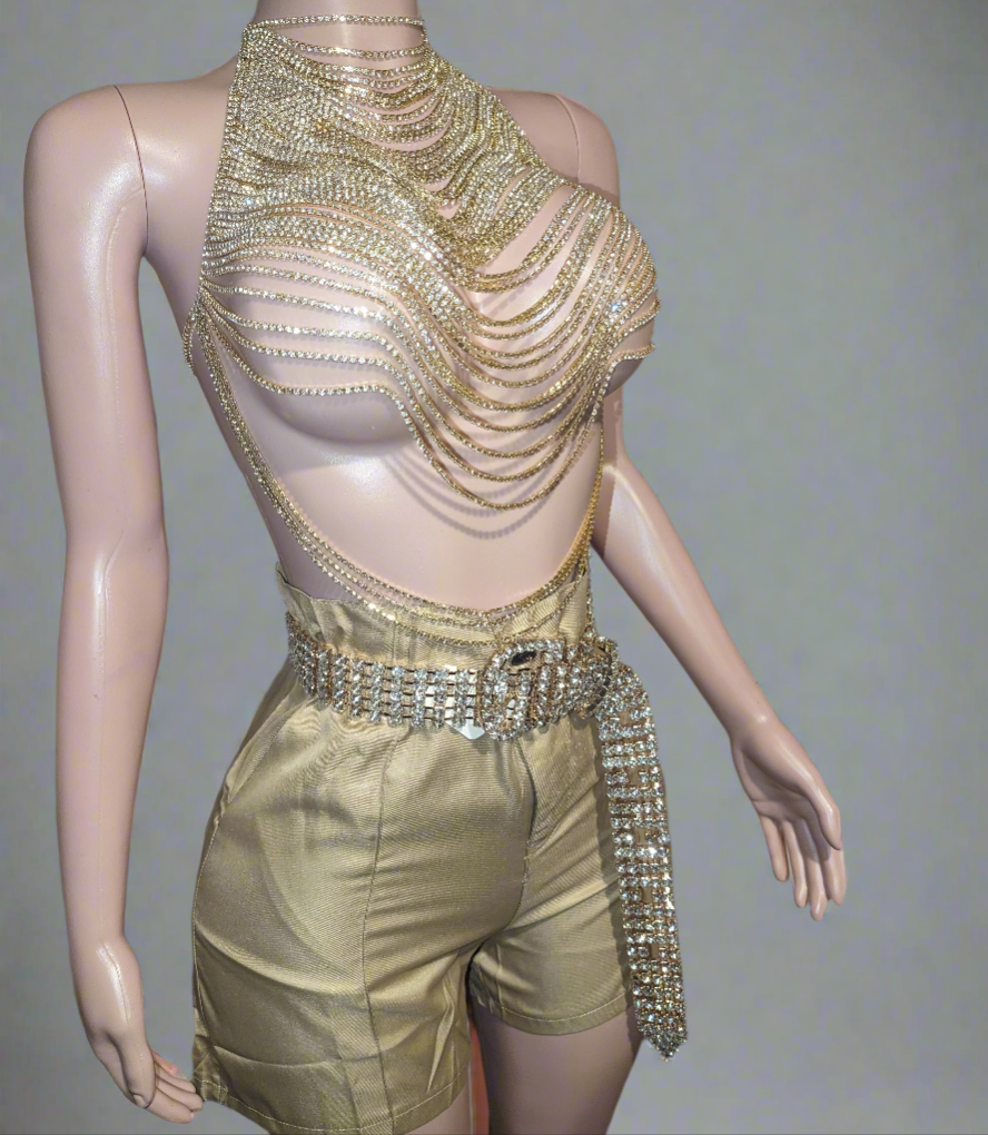 Rhinestone Crystal Body Chain Top