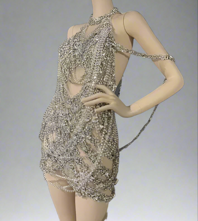 Body Chain Mini Dress With Mesh