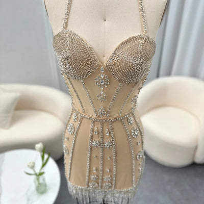 Rhinestone Crystals Luxury Dress With Mesh