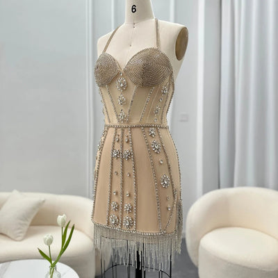 Rhinestone Crystals Luxury Dress With Mesh