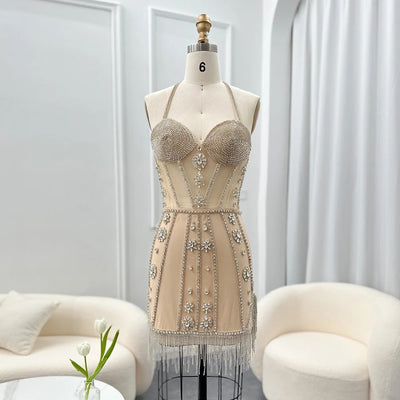 Rhinestone Crystals Luxury Dress With Mesh