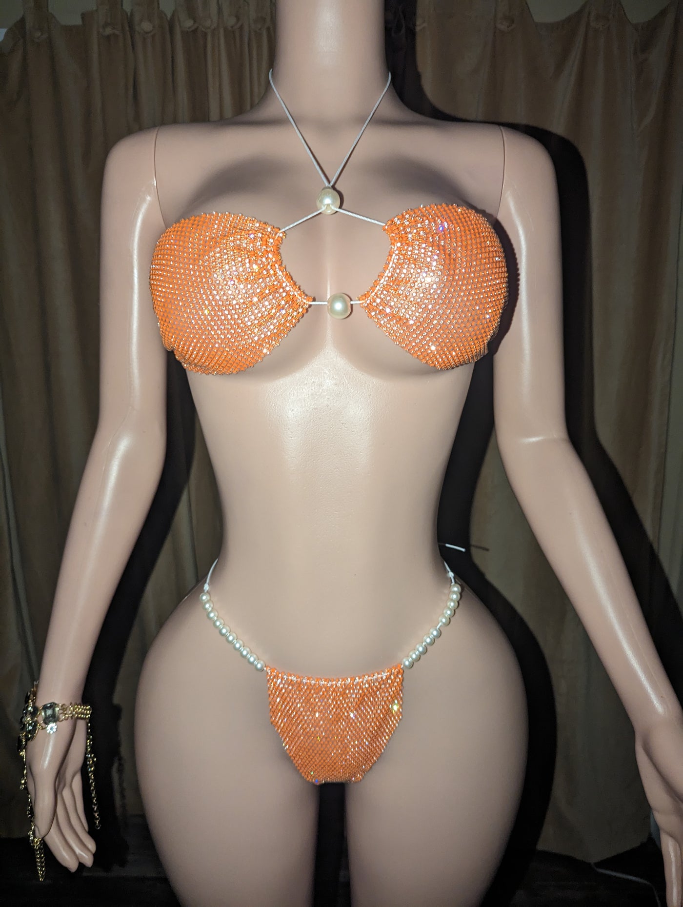 Orange Rhinestone Bikini Set