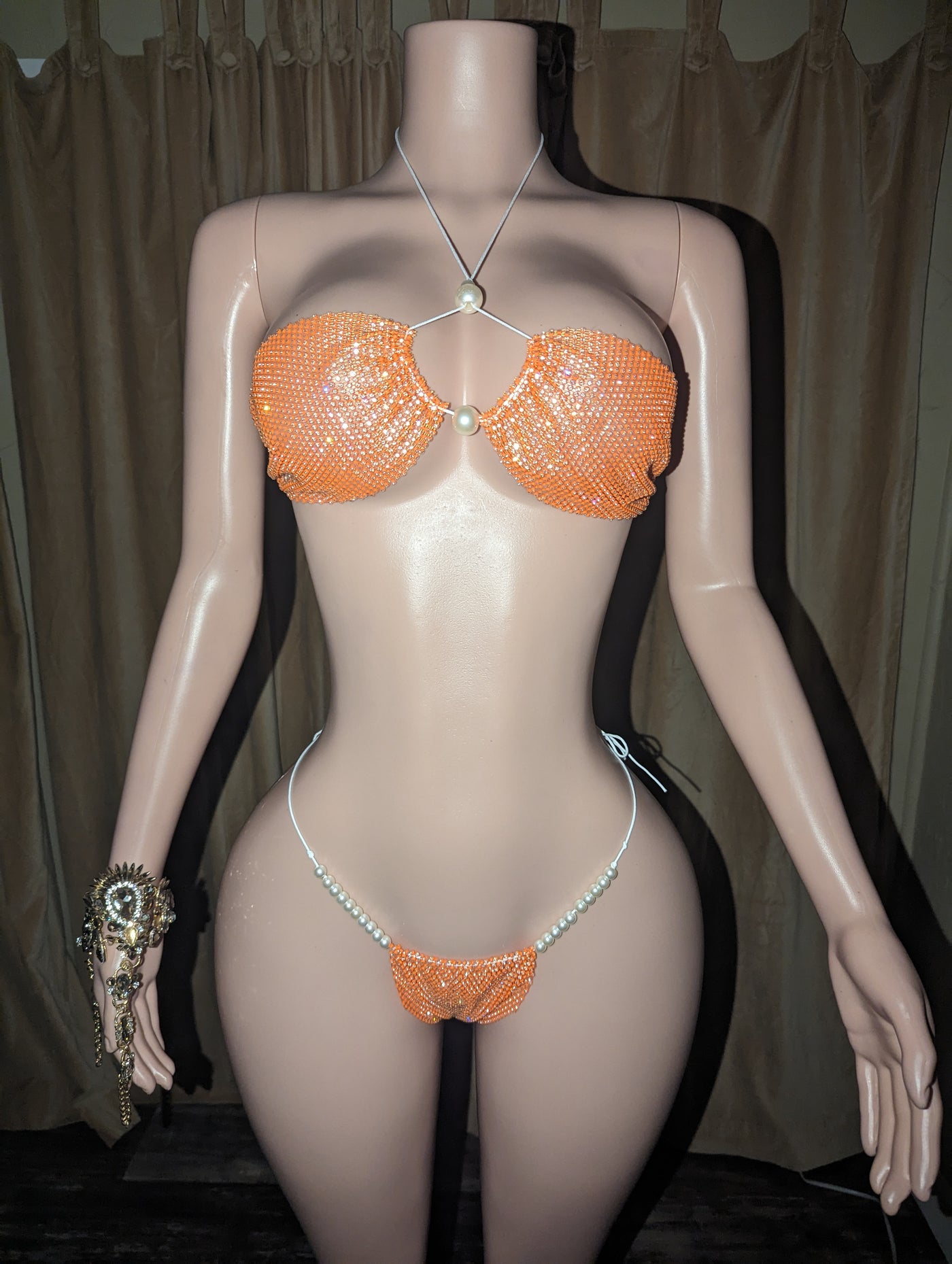 Orange Rhinestone Bikini Set