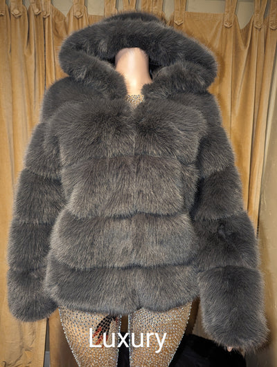 Mink Look Knee Length Fluffy Faux Fur Jacket