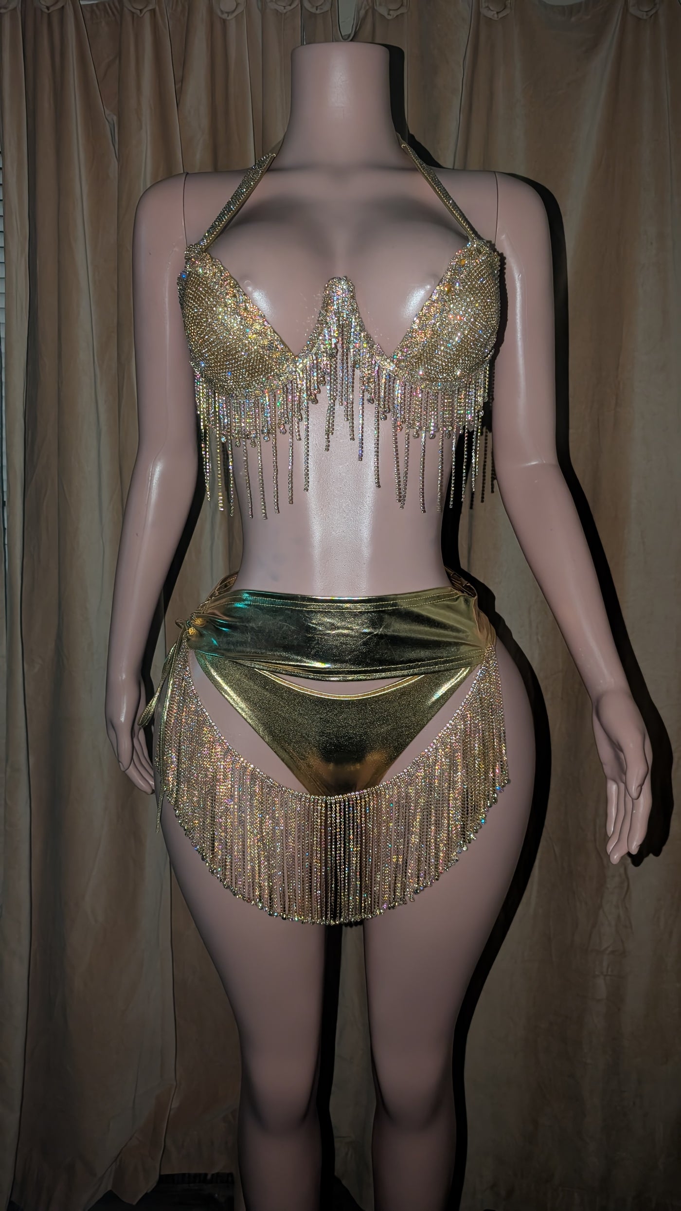 Multi Wear Fringe Metallic Bikini 3 PC Set (Ready to Ship)