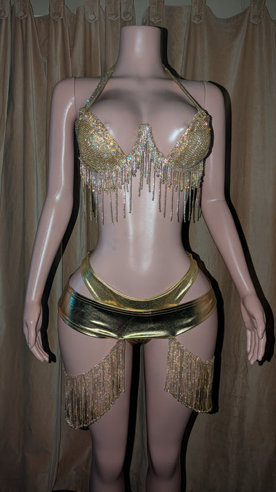 Multi Wear Fringe Metallic Bikini 3 PC Set (Ready to Ship)