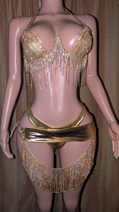 Multi Wear Fringe Metallic Bikini 3 PC Set (Ready to Ship)