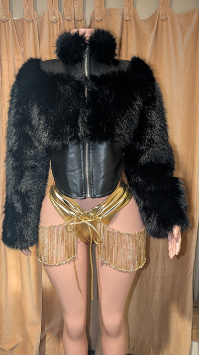 Crop High Low Faux Fur Jacket