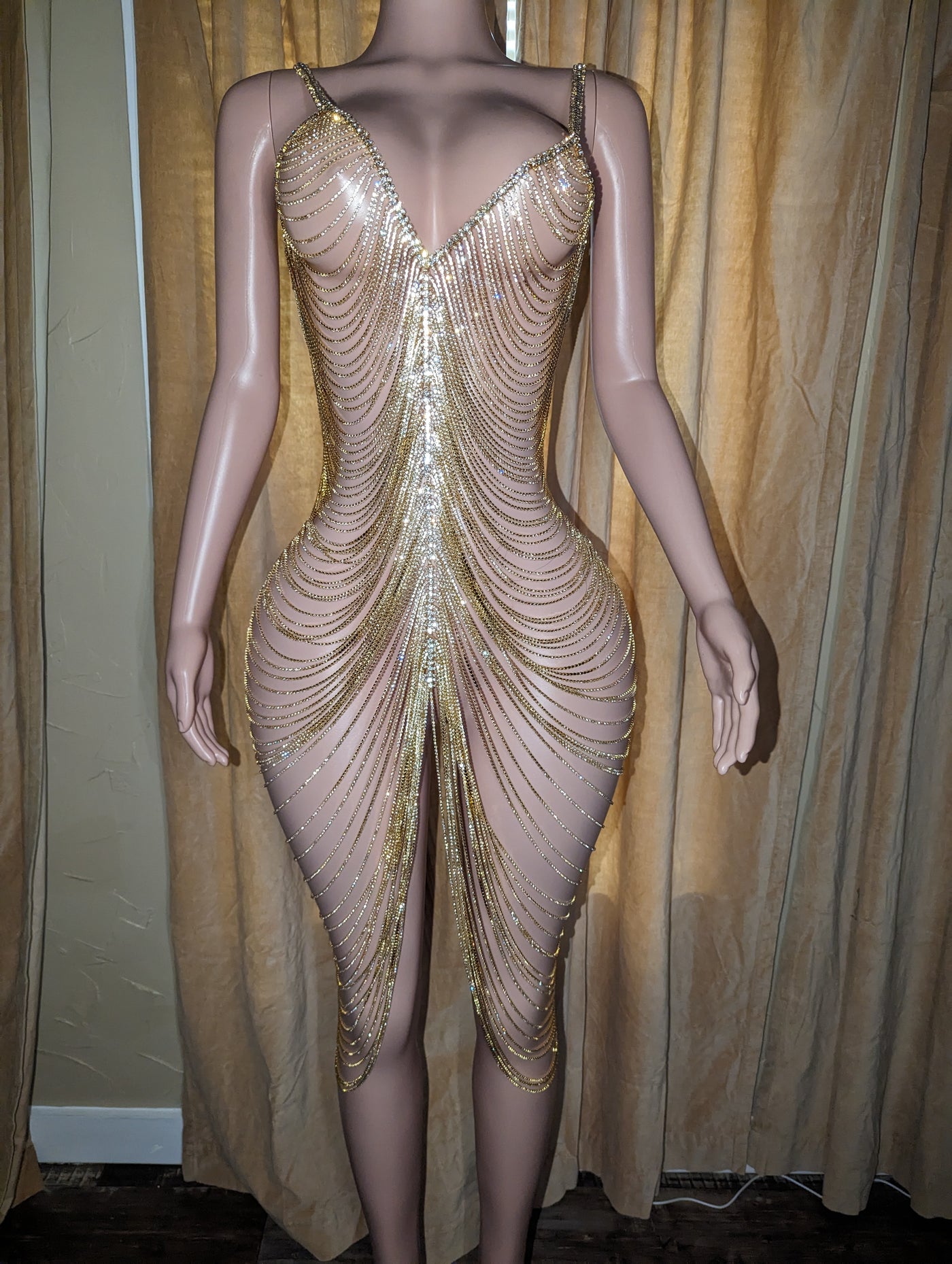 Body dress with silver rhinestones