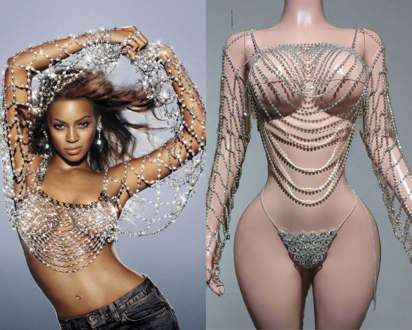 Beyonce Rhinestone Body Chain Shirt Ready To Ship