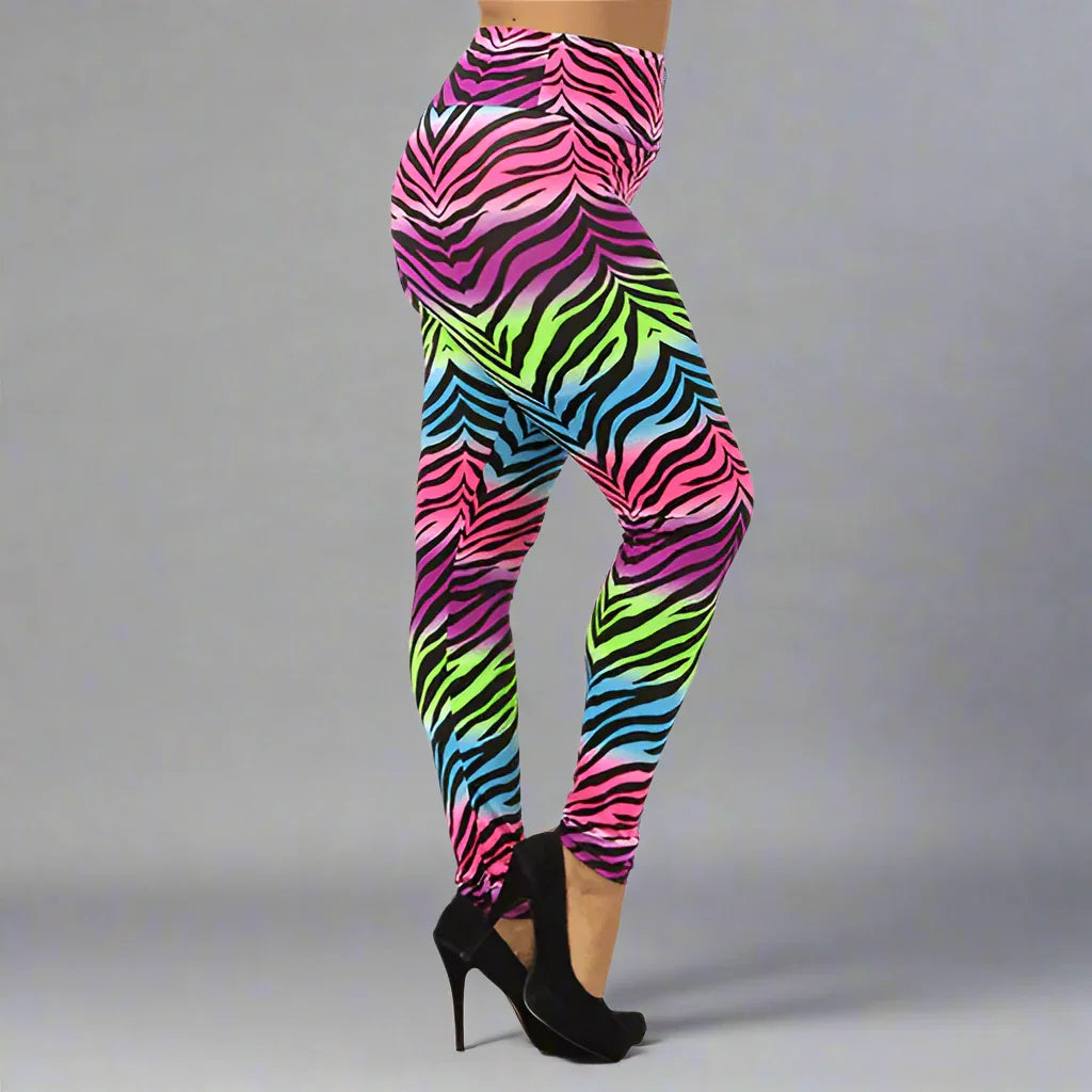 High Waist Neon Zebra Print Leggings- Prima Dons and Donnas