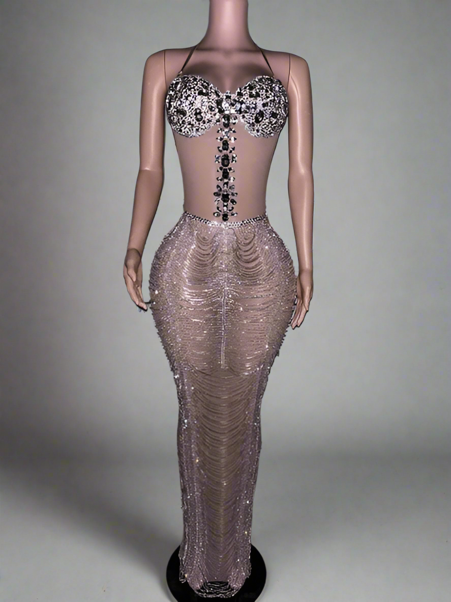 Maxi Rhinestone Mermaid Crystals Dress