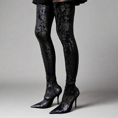 Sequin Thigh High Boots