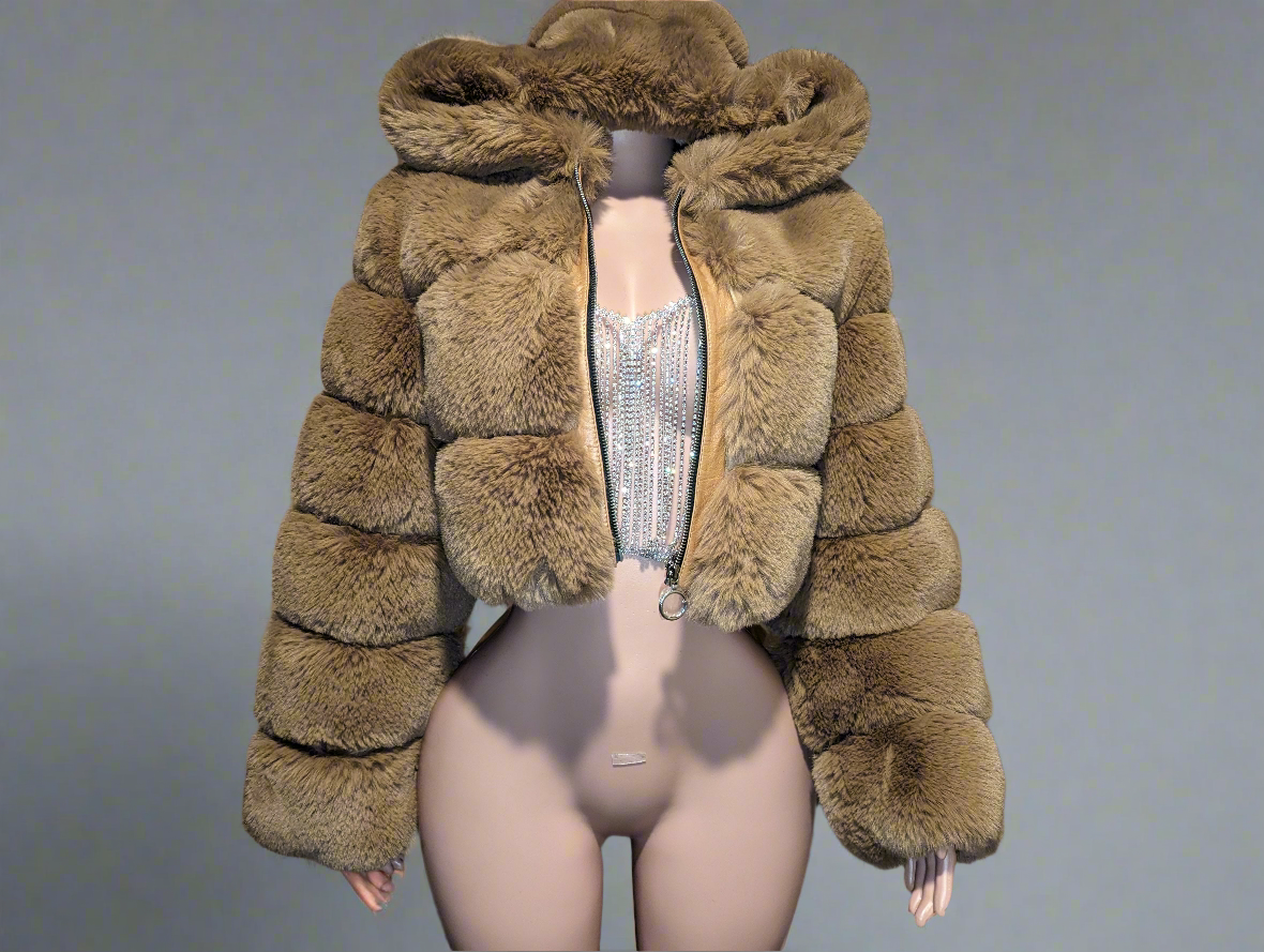 Chinchilla Fluffy Faux Jacket Crop Midi or Full Length