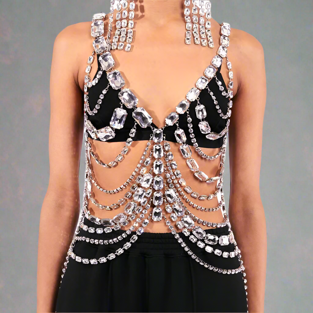 Gordy Rhinestone Chain Halter Top (Ready to Ship)