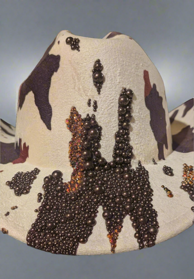 Custom Cowboy Print Pearl & Rhinestone Western Cowboy Hat (Ready to Ship)