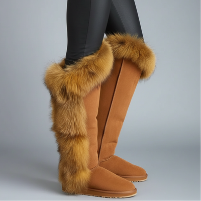 Fur Winter Boots –  knee High Boots W/Shearling Lining Boots Fur  Detail