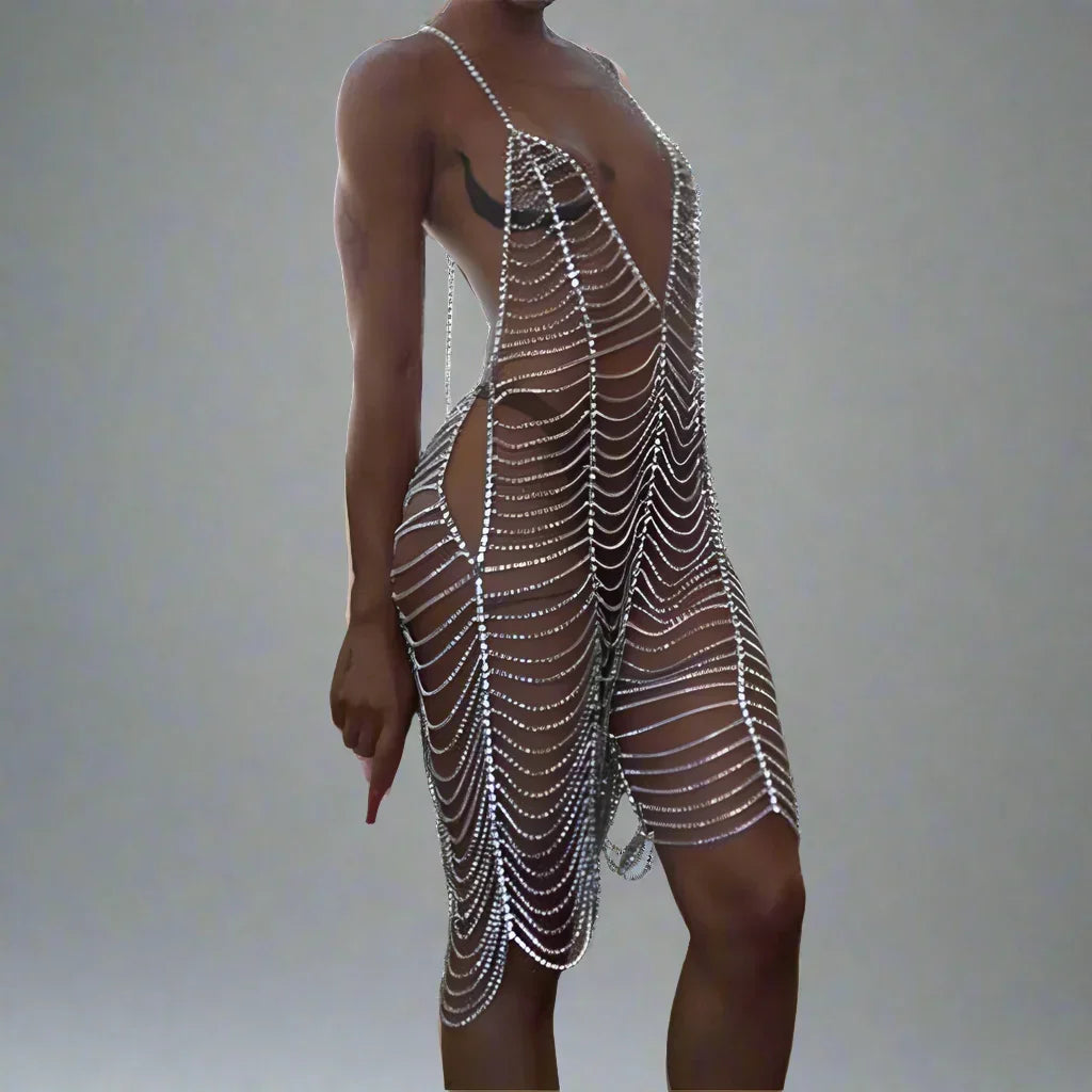 Rhinestone String Dress | Prima Dons & Donnas Party Wear