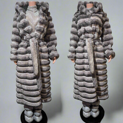 Hooded Chinchilla Look Long Fluffy Faux Jacket