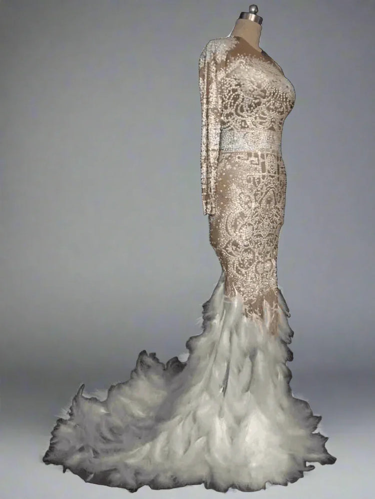 prima sequin dress retrofete Prima Dress White Sequin High Slit Party Luxury M NWT $1395