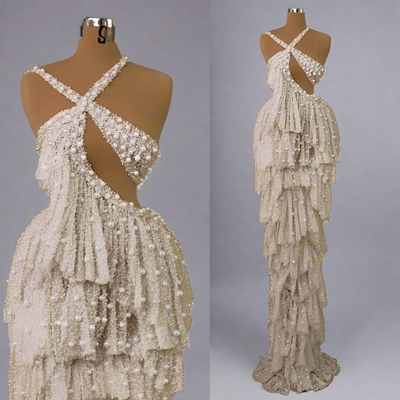 Rhinestone Pearl Maxi Dress