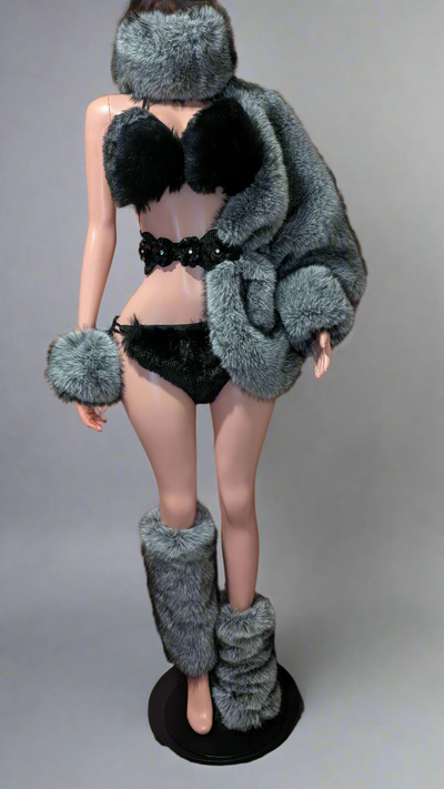 Grey Faux Fur Accessories Set