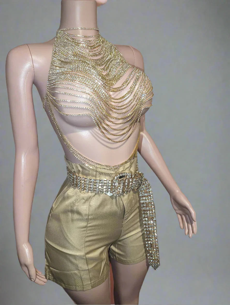 Rhinestone Crystal Body Chain Top (Ready to Ship)- Prima Rhinestone Crystal Body Chain Top (Ready to Ship)- Prima