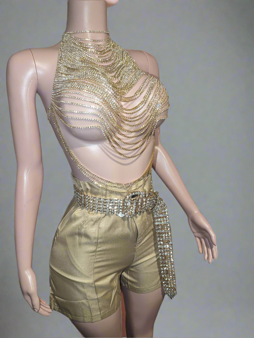 Rhinestone Crystal Body Chain Top