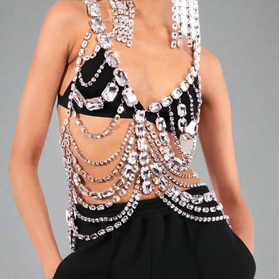 Gordy Rhinestone Chain Halter Top (Ready to Ship)