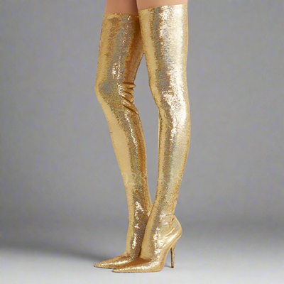 Sequin Thigh High Boots