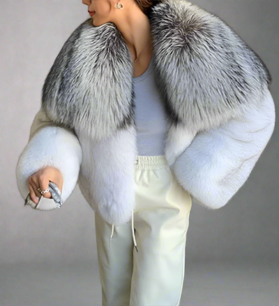 Luxury Cropped Faux Big Collar Fur Jacket